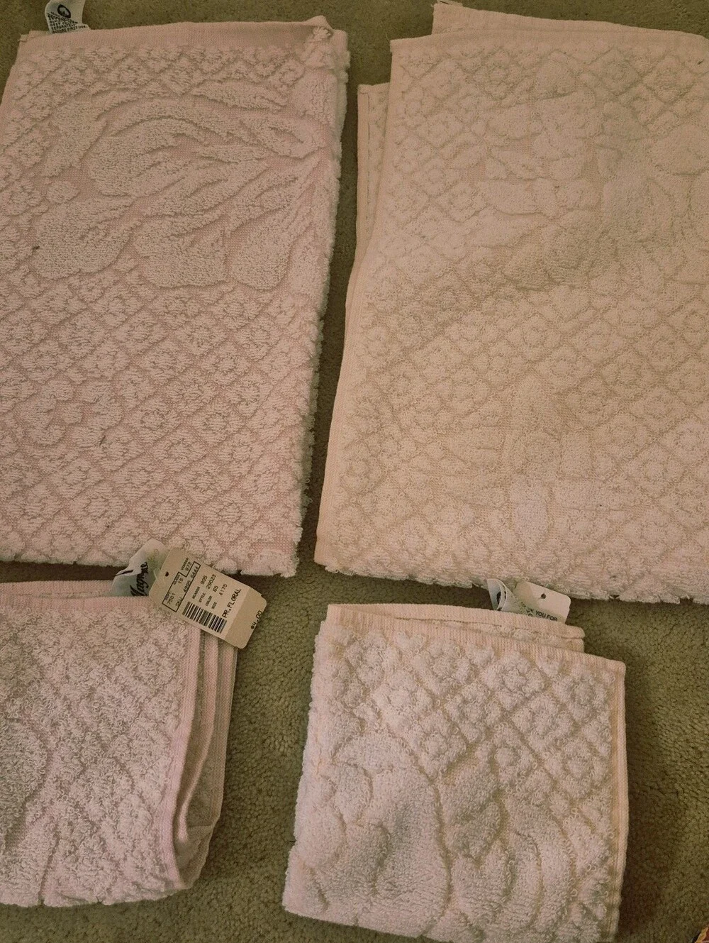 2 Sets of hand face textured towels pink and white oversized brand new